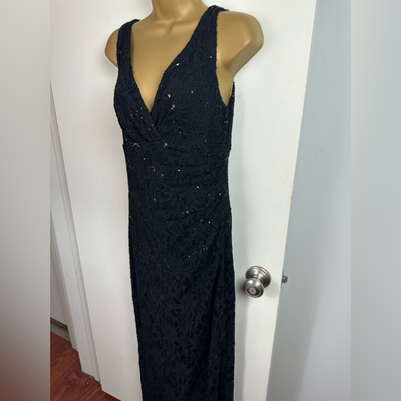 Lauren Ralph Lauren Evening Black Vintage ShimmerSequin Floral Textured Dress 6P - Picture 7 of 16